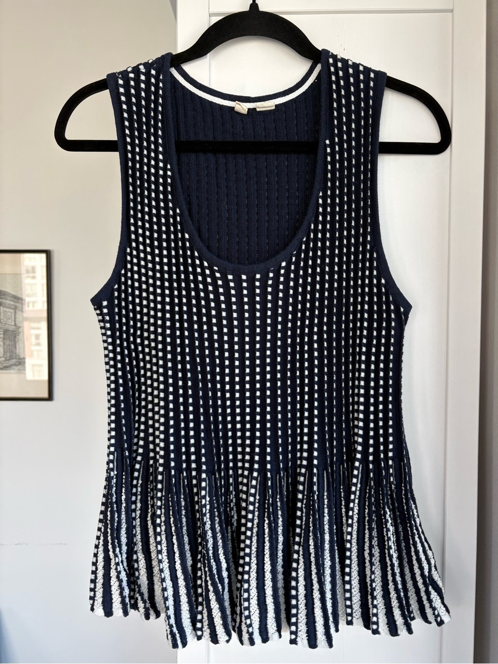 Moth Anthropologie Knit Peplum Tank Top Black White Size L Career Preppy - Picture 2 of 10